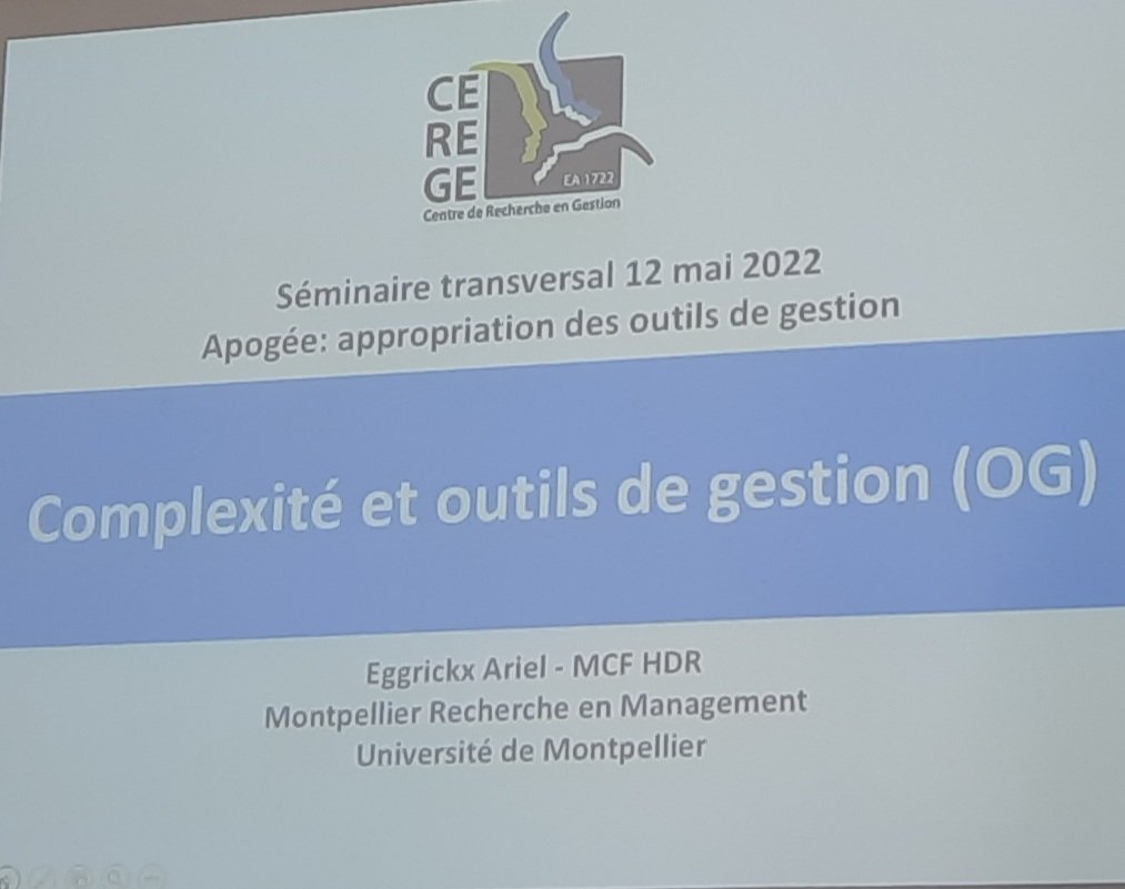 oumaima_omari's tweet image. En direct du séminaire transversal du  Laboratoire CEREGE, sur la &quot;Complexité et outils de gestion&quot; presenté par @ArielEGGRICKX.
#cerege #séminaire #outildegestion #complexité