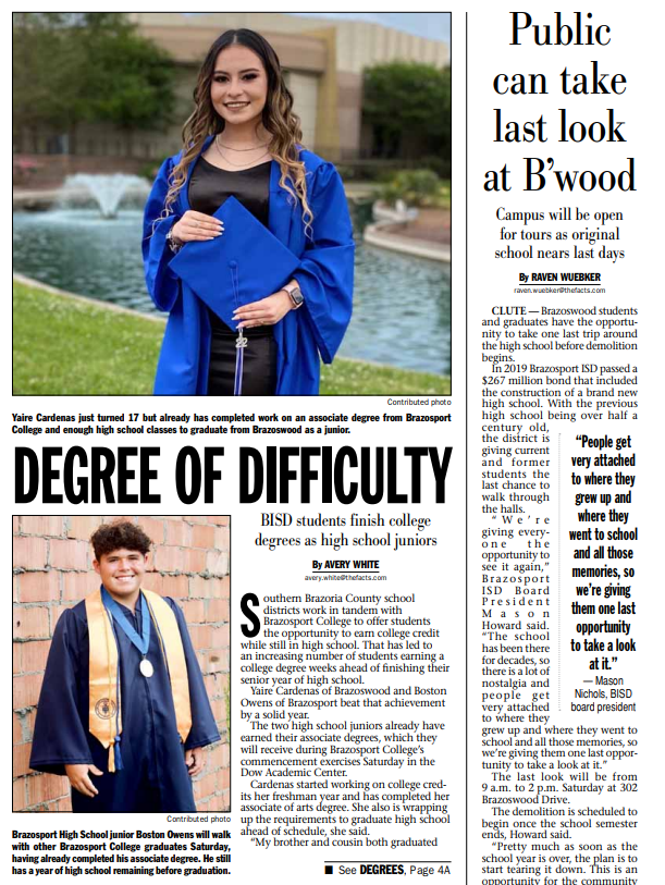 BrazosportISD's tweet photo. Congratulations BISD students Boston Owens &amp; Yaire Cardenas! They have earned their Associates Degree from Brazosport College as juniors in high school! #FromHereAnythingIsPossible #BISDpride #BISDfamily https://t.co/iTDFkS6EsZ