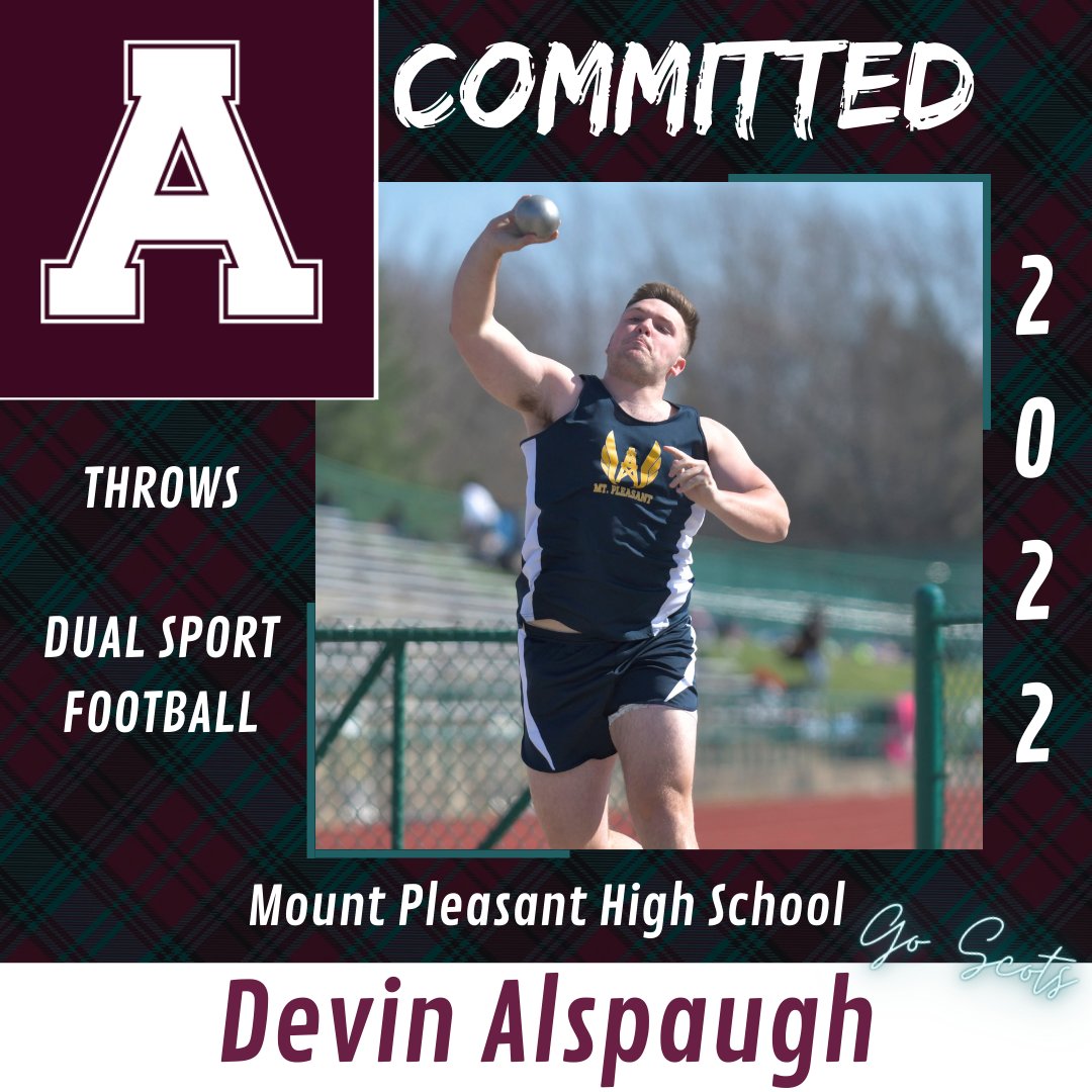 We are so excited to introduce to you our next #FutureScot. Devin Alspaugh, welcome to Alma College. Devin comes to us from Mount Pleasant High School as a thrower. Devin is also a dual sport athlete with football. We are excited to see you in the fall!