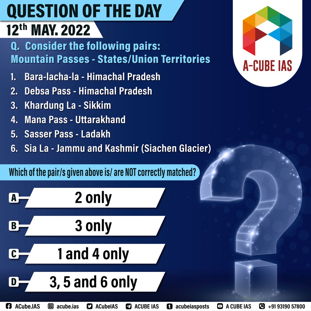 12th May 2022 
acubeias.com/question-of-th… 

NEW DIMENSION TO IAS ASPIRATIONS 
A3 : 𝗔𝗦𝗣𝗜𝗥𝗘 | 𝗔𝗧𝗧𝗘𝗠𝗣𝗧 | 𝗔𝗖𝗖𝗢𝗠𝗣𝗟𝗜𝗦𝗛 

#Prelims #MockTest #Evaluation #upscaspirants #ias #questionoftheday #qod #upscprelims #upscias #iasexam #paper1 #generalstudies #prelimsfacts