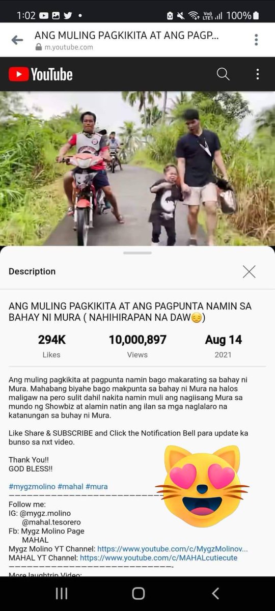 📢 A humongous CONGRATULATIONS Bunso <a href="/MygzMolino/">Mygz Molino</a> !!! 👏👏👏 

ANG MULING PAGKIKITA AT ANG PAGPUNTA NAMIN SA BAHAY NI MURA

▶️ 10 M  plus Views and still counting 👍
▶️ 294 K plus Views ❤️

Link 👇
youtu.be/n4n7c4_y2j8

#MAHMYGZ
#MygzMolino