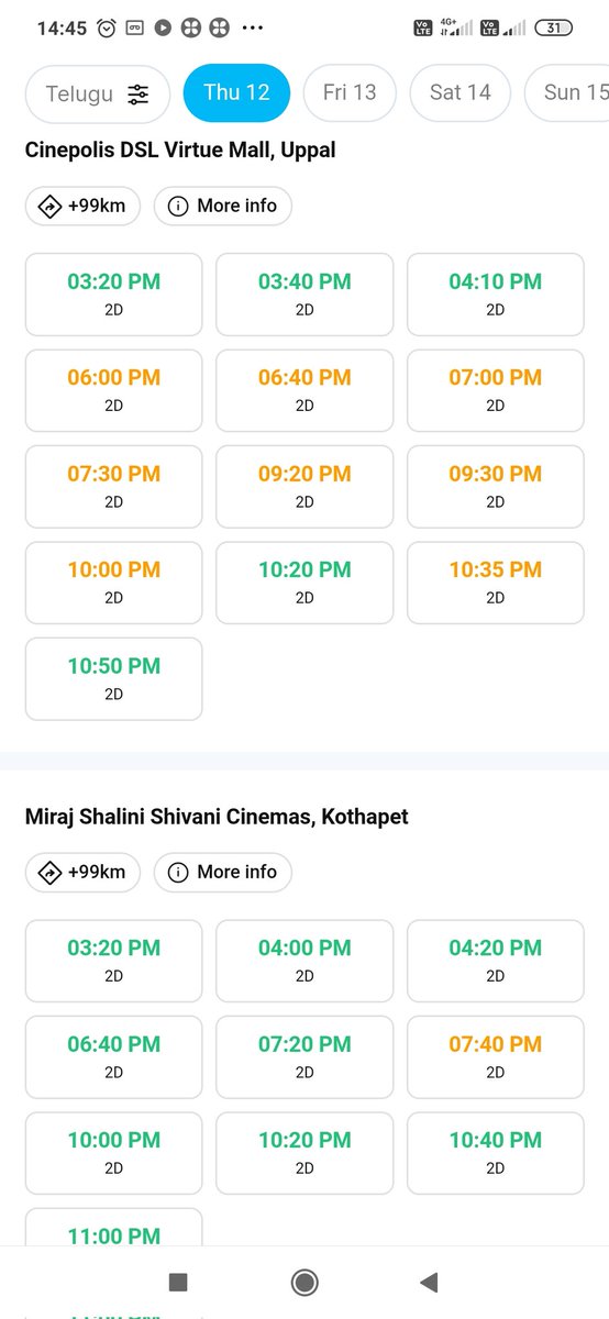 prasannacherry's tweet photo. HYD city  matinee and evng shows bookings 😁😁

Day 1 NON RRR anta ga😂

#SVPReview 
#BlockbusterSVP 
#DisasterSVP https://t.co/bwEtt0tyDZ