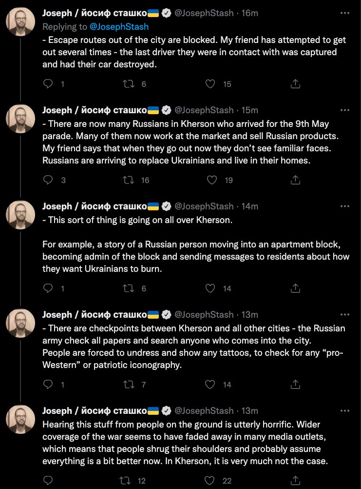 KremlinTrolls's tweet photo. OMG. The reality of living in Kherson under Russian occupation is of Russians literally replacing Ukrainian citizens who have been killed, forced out, deported to Russia.

They call this assimilation https://t.co/93JS8oibNx