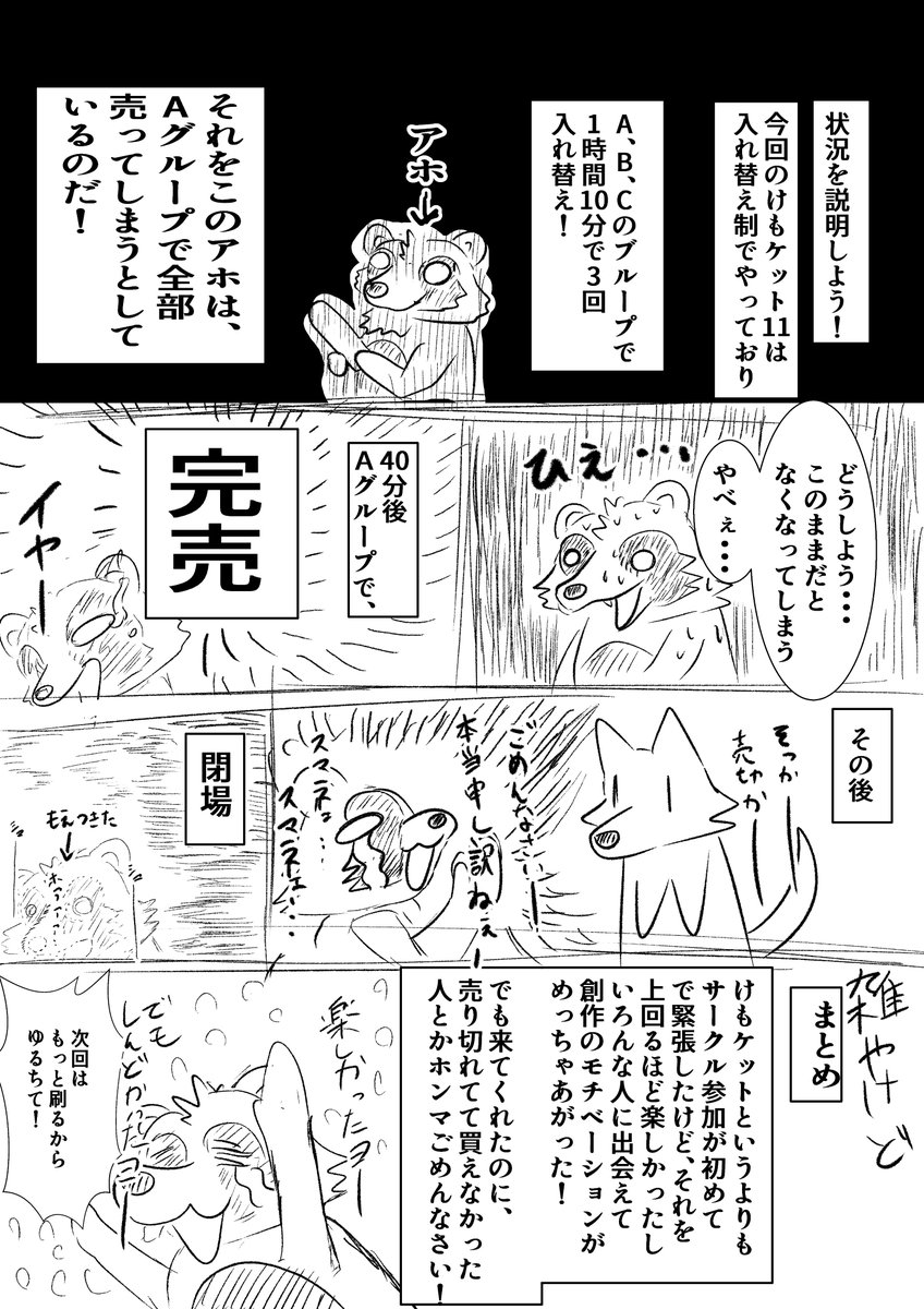 けもケット11 レポ漫画 当日

みんな優しかった・・・
次回はもっとうまくやりてぇ・・・ 