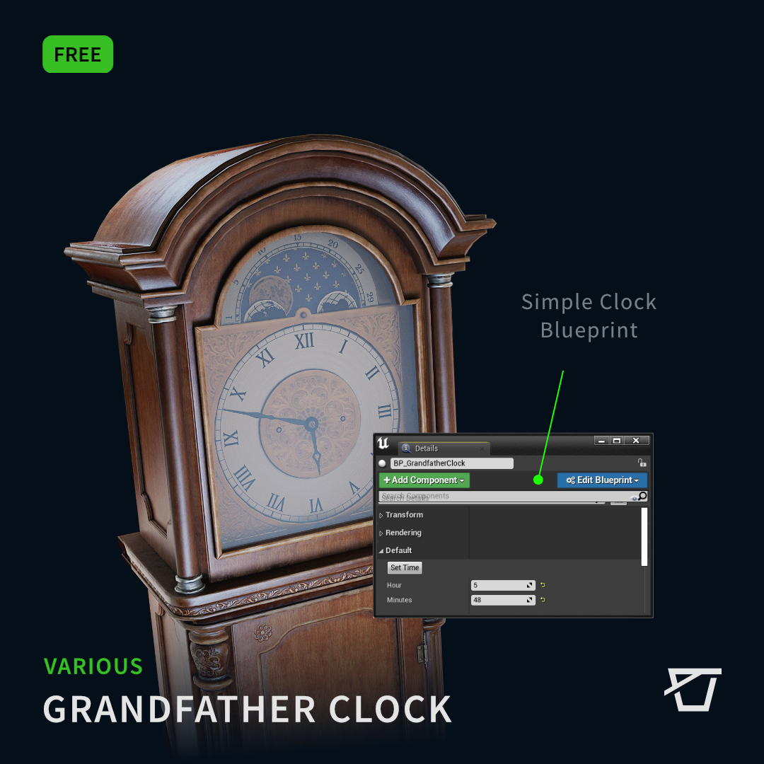 Get this beautiful Grandfather Clock by James Ray for free!

Download it from the Unreal Bucket library:
unrealbucket.com

#UE4 #UE5 #gameassets