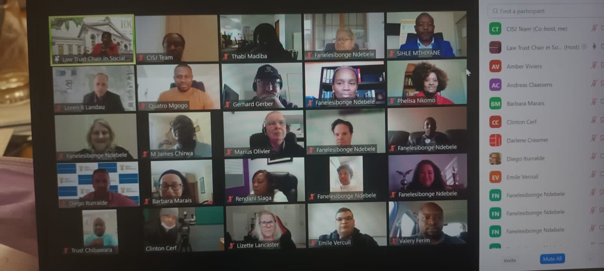 CFSJ_MPlan's tweet photo. Some of the online and in-person participants in the Expert Roundtable on Social Justice, Economic Inclusion and Immigration hosted by the Law Trust Chair, Prof. Thuli Madonsela in Stellenbosch today.  #ExpertRoundtable #Immigration #SocialJustice #Xenophobia https://t.co/35JjhruI1M