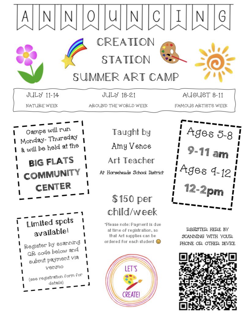 amy_vence's tweet photo. A fun Art opportunity for our local kids this summer! I can’t wait to CrEaTe🎨 https://t.co/2bQcho33XQ