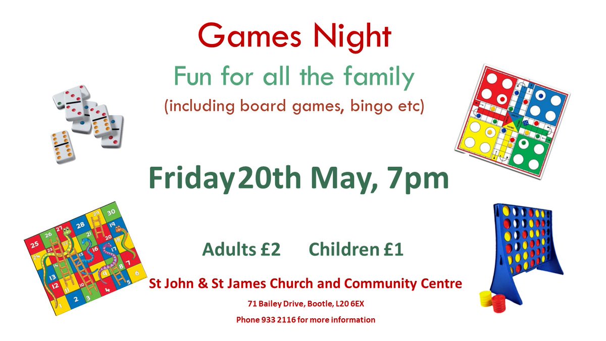 Our friends <a href="/StJohnandStJame/">StJohn&StJames</a> are holding a Games Night on Friday 20 May. All welcome!