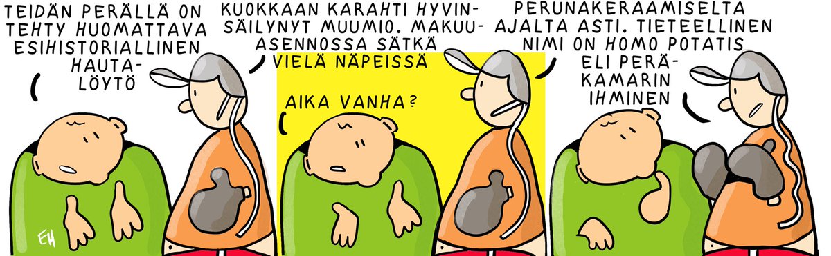 Esaholle's tweet photo. Päivän #sarjakuva : "Asukas" #arkeologia #historia #esihistoria #asutus #hautalöytö #muinaislöytö #muumio https://t.co/wtluLWC6ee
