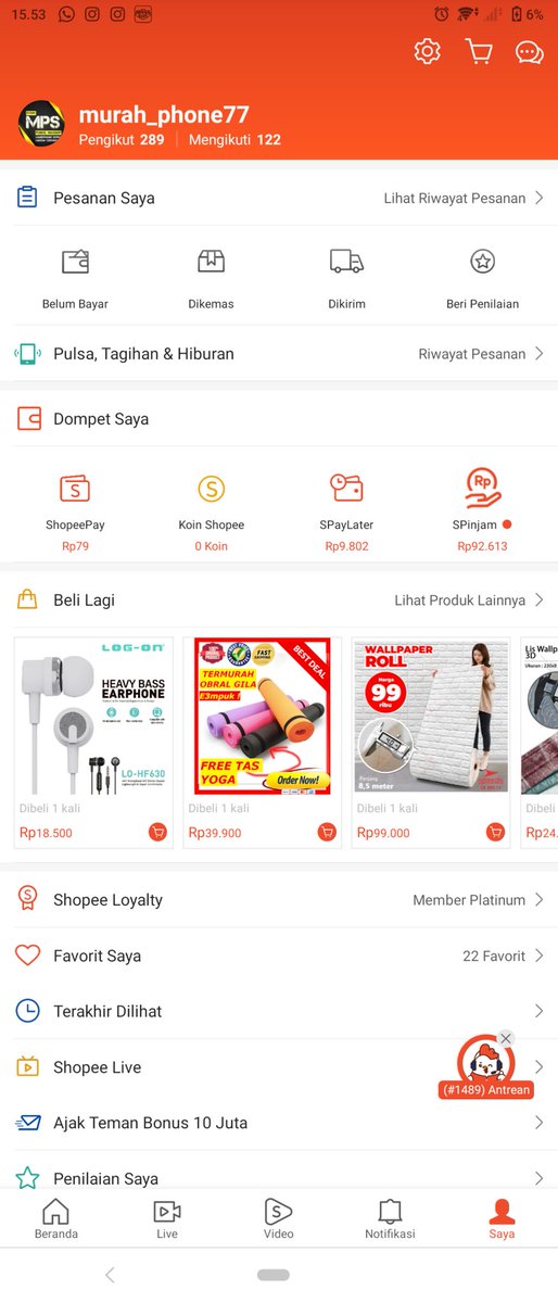 vayrnort92's tweet photo. tombol toko @ShopeeID hilang... antrian laporan sampe 1400san orang waw..... https://t.co/d5TkcuIPNM