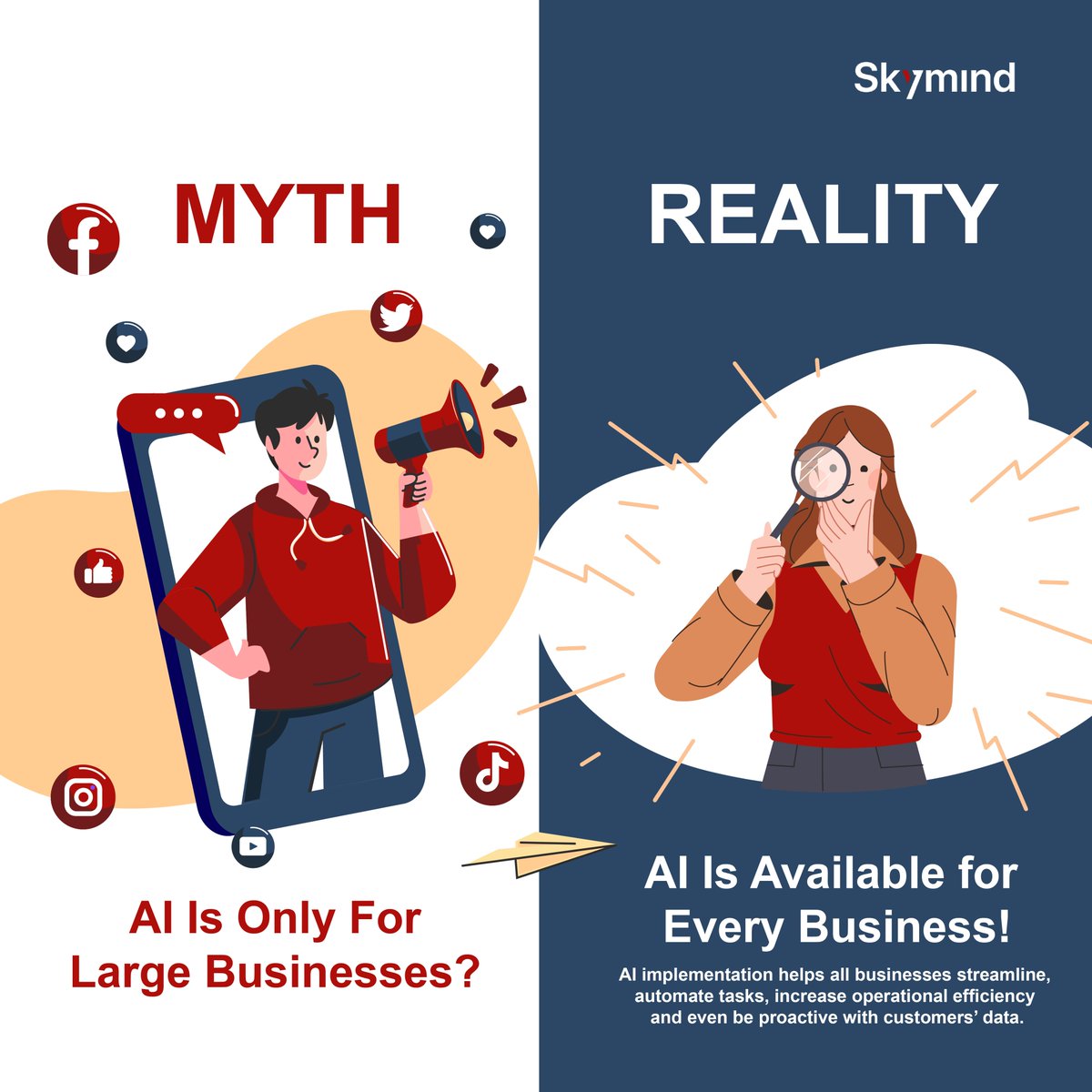 skymind_global's tweet photo. #MYTH ABOUT AI 

#AI is only for Large Businesses? This is not TRUE! 

#Skymind #AI #ArtificialIntelligence #AIJobs #jobs #AIatwork https://t.co/t08AZeIBe2