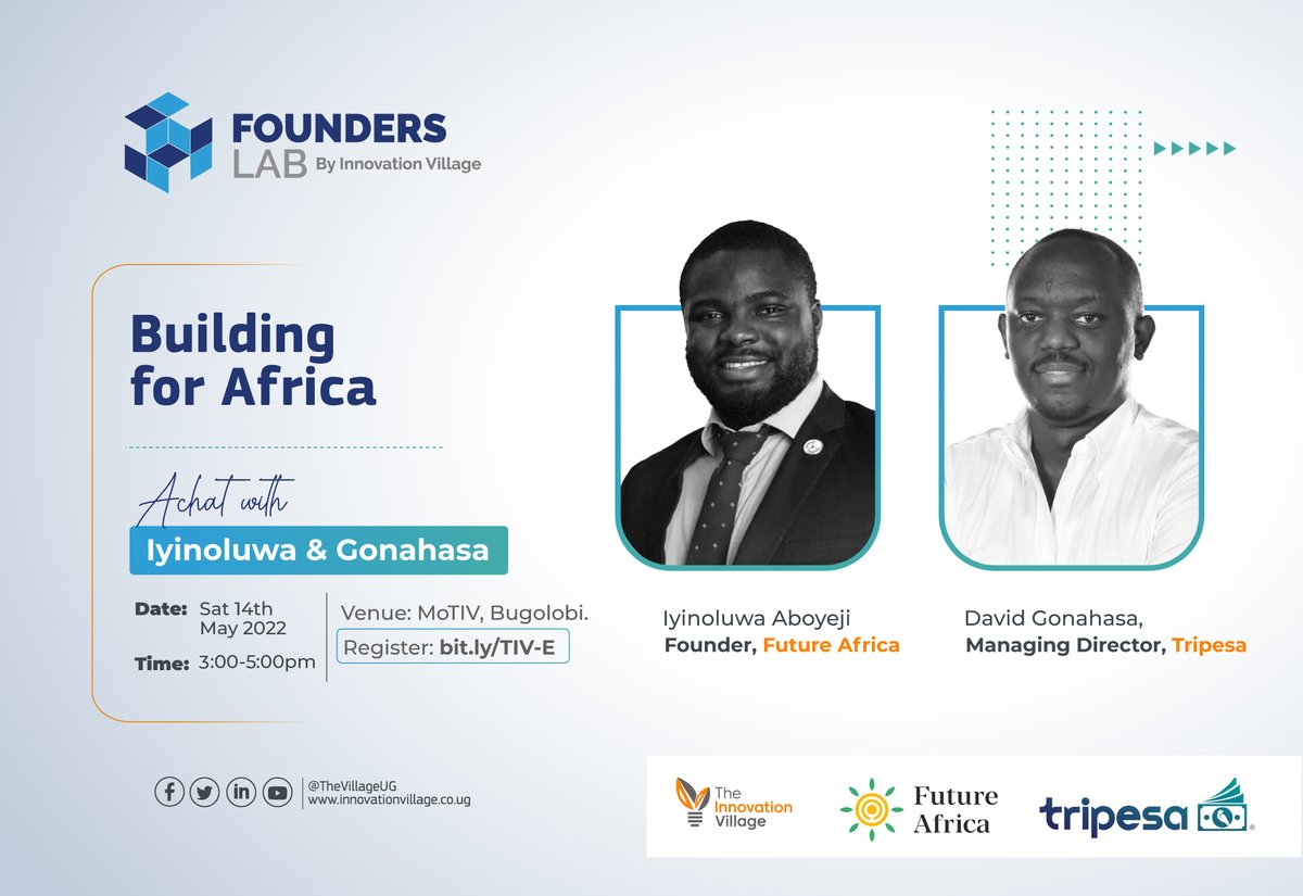TheVillageUG's tweet photo. You might be wondering, "How do I successfully build solutions that are relevant to Uganda's challenges?" Don't miss out this Saturday at @MotivUG as @Gonahasa, MD of @tripesanow joins @anafricanfuture's @iaboyeji to tell us how. 
Register here: https://t.co/MZsEjHdqsE. https://t.co/zWt91QC8D1