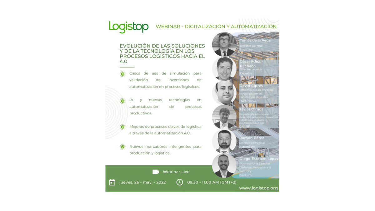 Logistop_'s tweet photo. 💻 Webinar Logistop "Evolución de las soluciones y la tecnología en los procesos logísticos hacia el 4.0"
🗓️ Jueves, 26 de mayo de 2022
🕛09:30 – 11:00h (GMT+2)
🔗 Inscripción en este enlace: https://t.co/lfycIP0hKQ https://t.co/GD2WiUgdyU