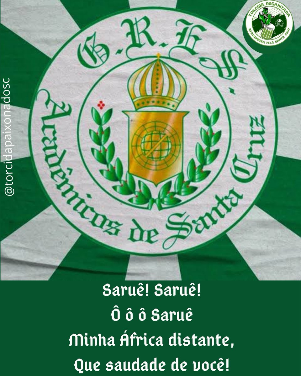 PelaTorcida's tweet photo. Saruê! Saruê!
Ô ô ô Saruê
Minha África distante,
Que saudade de você!

Respeita a nossa história!!!

#justiça #CarnavalCarioca #lierj #ilovecarnavalbr #torcidapaixonadosc #santacruzzonaoesterj #RiodeJaneiro https://t.co/XHEMYsgFnH