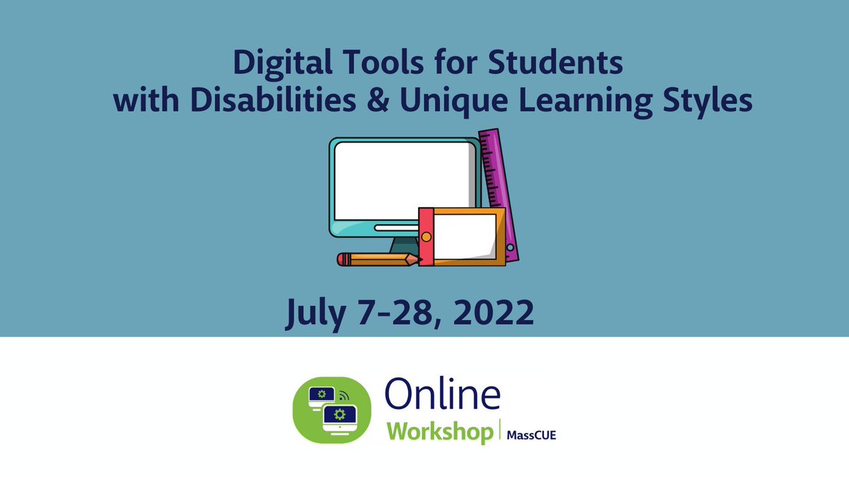 MassCUE's tweet photo. Looking for a summer workshop to learn tools and strategies for working with students with disabilities and diverse learning styles? Earn PDPs/grad credit in this #MassCUE workshop with @techcoachcooper Learn more at https://t.co/r9SenDucK5 #edtech #edchat #diversabilities https://t.co/HGCqFzHAbp
