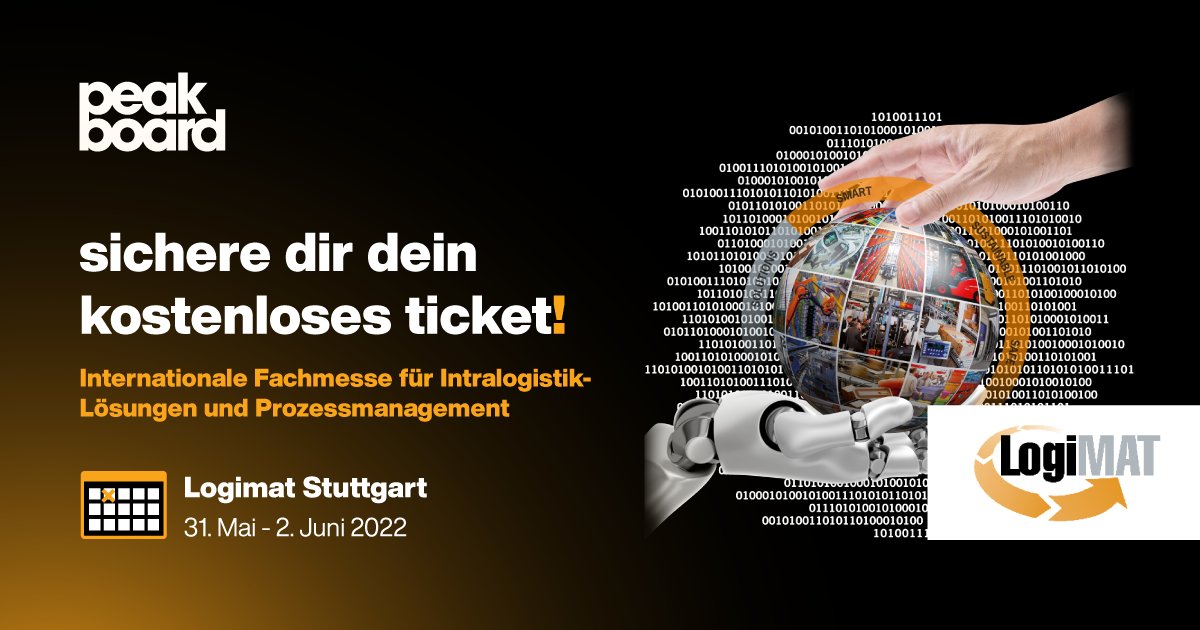 Peakboard (@pkbrd) on Twitter photo Wir laden dich ein, uns live und in Farbe an unserem #LogiMAT Stand zu besuchen!
💌 Schreib uns für dein Ticket: info@peakboard.com
📍 Wir sehen uns in Halle 8, Stand G75!
#Messe #Event #LogiMAT2022 #Produktion #HMI Wir laden dich ein, uns live und in Farbe an unserem #LogiMAT Stand zu besuchen!
💌 Schreib uns für dein Ticket: info@peakboard.com
📍 Wir sehen uns in Halle 8, Stand G75!
#Messe #Event #LogiMAT2022 #Produktion #HMI