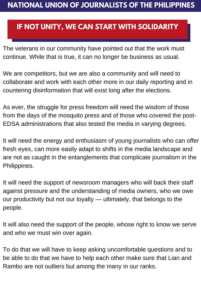 nujp's tweet photo. Marcos spokesperson Vic Rodriguez's deliberate refusal to acknowledge questions from Rappler's Lian Buan at a live press briefing are a red flag for press freedom and discourse https://t.co/kxoHOClows