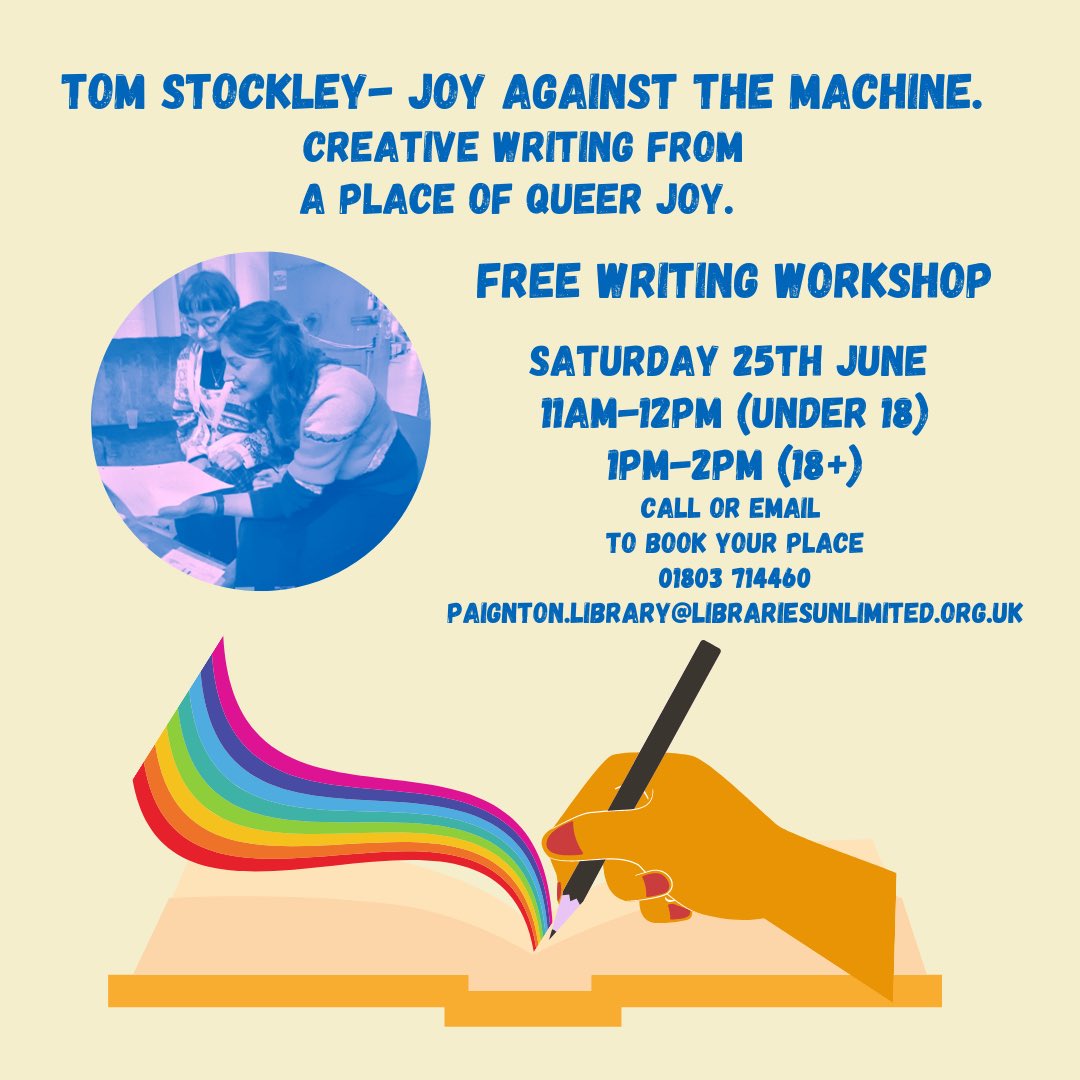 Doorstep_Arts's tweet photo. Torbay-raised poet v (AKA T.S. Idiot) joins us in Paignton Library to celebrate LGBTQ+ Pride Season!   

Saturday 25th June 11-12pm (Under 18) 1-2pm (18+) https://t.co/5GnnTFUed9
