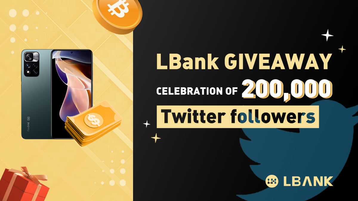 LBank_Exchange's tweet photo. #LBank is giving away a New Phone and a total of $300 celebrating hitting 200k followers on Twitter!

To enter for a chance to win:

1️⃣ Follow @LBank_Exchange 
2️⃣ Retweet &amp; Tag 3 friends
3️⃣ Answer this question - When was #LBank created?

Winners will be announced in 7 days! 🤞🤞 https://t.co/7jDtfjXKWF