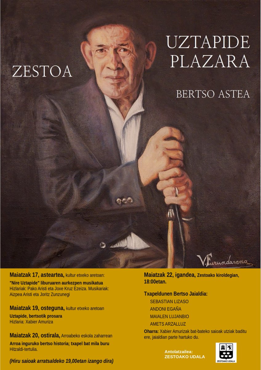 ZestoakoUdala's tweet photo. Hemen dituzue #Uztapide Plazara #bertsoastea|ren eta Txapeldunen bertso jaialdiaren programak‼️
👉Jaialdirako sarrerak Turismo bulegoan eta, egunean bertan, kiroldegian. https://t.co/OGElP4tkmP