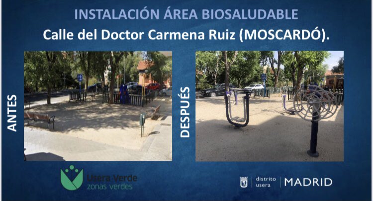 jmd_usera's tweet photo. 👁En #Usera seguimos mejorando el entorno del distrito.
Nuestros mayores cuentan con un nuevo espacio de entrenamiento físico en el barrio de Moscardó.
#Useraverde
#useraen+ https://t.co/tzeLjd7a8K