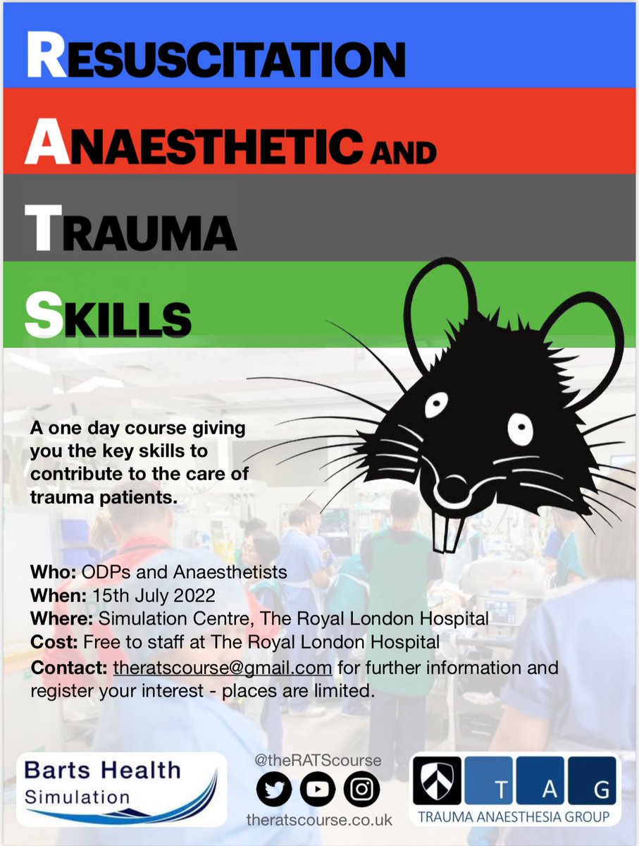 Trauma Anaesthesia Group / TAG (@rlh_tag) on Twitter photo Want to get better at managing complex #trauma? Want to develop effective non technical skills? Join us! We will explore essential evidence-based #clinical and #HFE principles you can apply in your settings. @RoyalLondonHosp <a href="/TraumaCareUK/">Trauma Care Charity UK</a> <a href="/RCoANews/">Royal College of Anaesthetists</a> @Anaes_Trainees Want to get better at managing complex #trauma? Want to develop effective non technical skills? Join us! We will explore essential evidence-based #clinical and #HFE principles you can apply in your settings. @RoyalLondonHosp <a href="/TraumaCareUK/">Trauma Care Charity UK</a> <a href="/RCoANews/">Royal College of Anaesthetists</a> @Anaes_Trainees