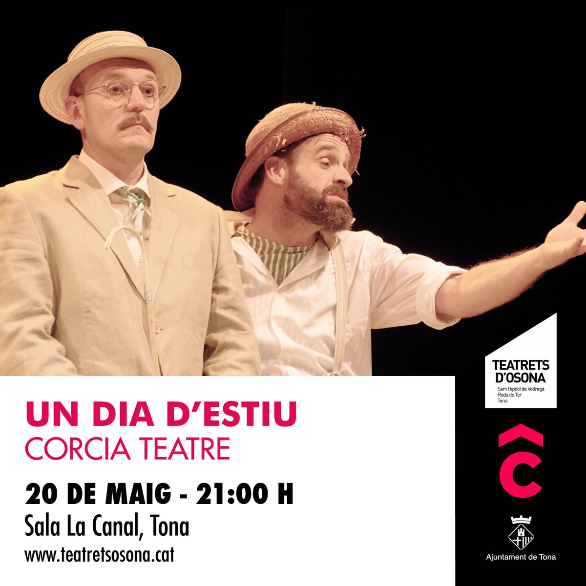 En un plàcid i amable dia d’estiu, dos personatges coincideixen en voler realitzar un trencament en les seves vides. Ho aconseguiran? 🤔

La companyia osonenca <a href="/corciateatre/">Corcia Teatre</a> presenta “Un dia d’estiu” ☀️🎭 de Slawomir Mrozek.

🎟️ Entrades a teatretsosona.cat

#teatre #Osona