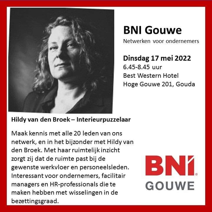 Volgende week dinsdag horen we alle ins and outs over @helemaal_hildy Wil je erbij zijn? Laat een bericht achter en wij nemen contact met je op!

#bni #gouda #gouwe #helemaalhildy #netwerkontbijt