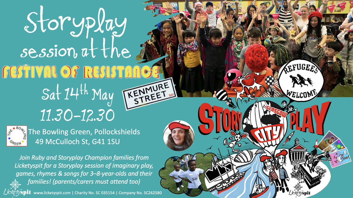 LicketyTweet's tweet photo. We're looking forward to running a play session at the Festival of Resistance this Saturday @ 11.30! 
Families one and all, come &amp; connect through children's rights based, intergenerational #Storyplay - then join a brilliant day of other events at #KenmureStreet #Pollockshields https://t.co/pRJSeKIeWc