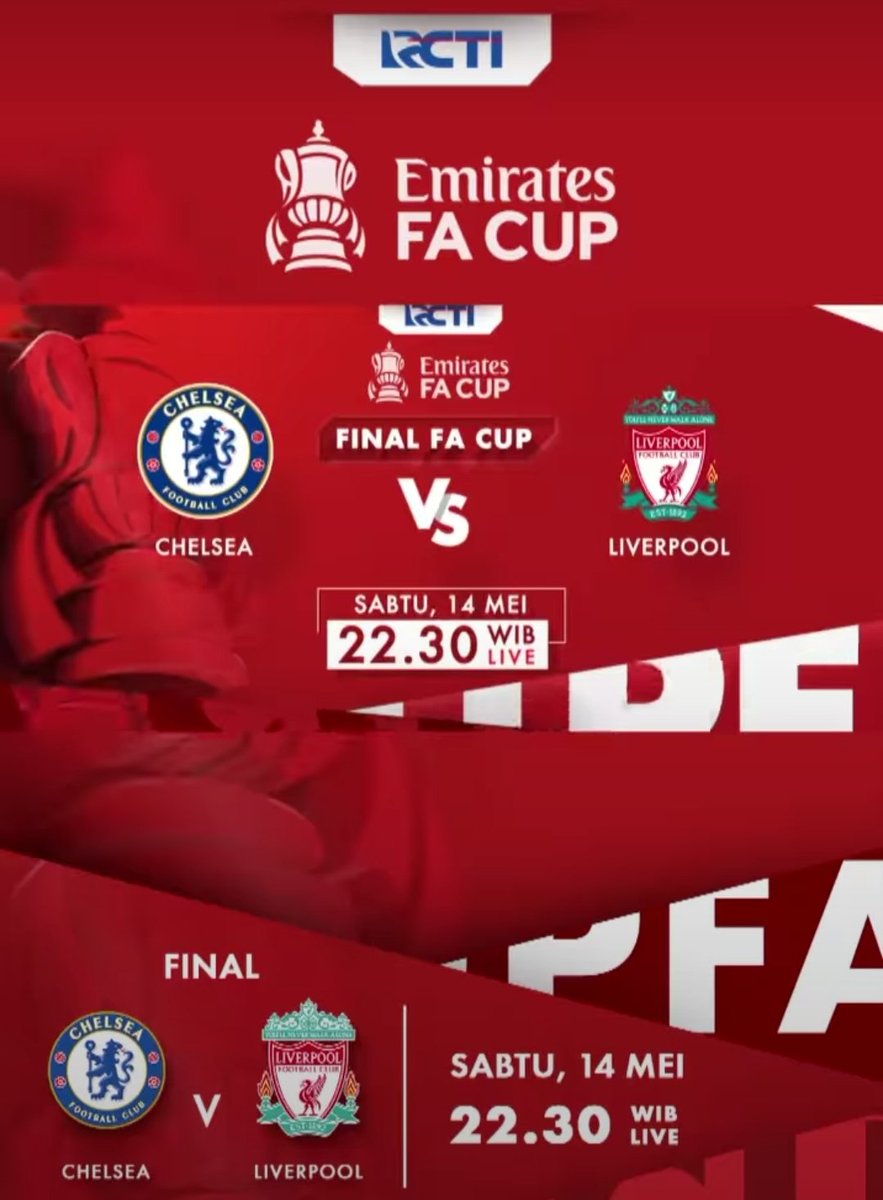 SiaranBolaLive's tweet photo. #FACup #FINAL
CHELSEA vs LIVERPOOL
Sabtu 14 Mei 2022
K.O 22.45 WIB
RCTI LIVE https://t.co/FEHW2iVBtU