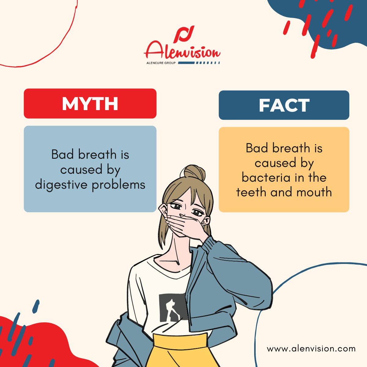 AlenvisionIndia's tweet photo. 𝐌𝐲𝐭𝐡
Bad breath is caused by digestive problems
𝐅𝐚𝐜𝐭
Bad breath is caused by bacteria in the teeth and mouth
.
#tonsils #badbreath  #OralHygiene #Healthyteeth #Dentistry #badbreathcure https://t.co/IelARIW8SX
