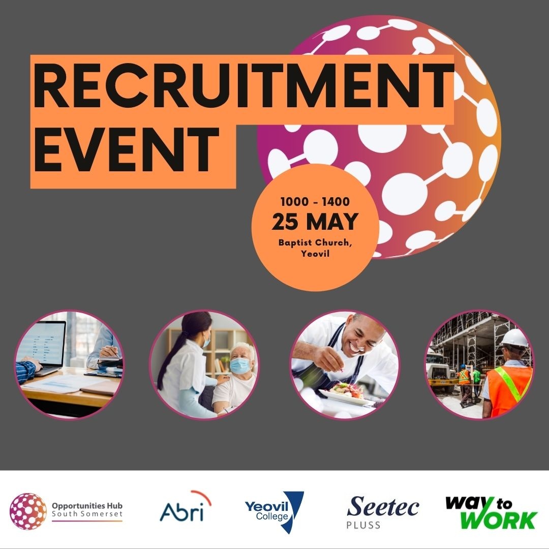 Southsomersetdc's tweet photo. The South Somerset Opportunities Hubs are co-hosting TWO recruitment events alongside @abrigroup @PlussInspires @DWP and @YeovilCollege with local businesses recruiting in the Chard and Yeovil areas in attendance. For more information visit https://t.co/GHDAHazC1P #getintowork https://t.co/icuqqJqrjw