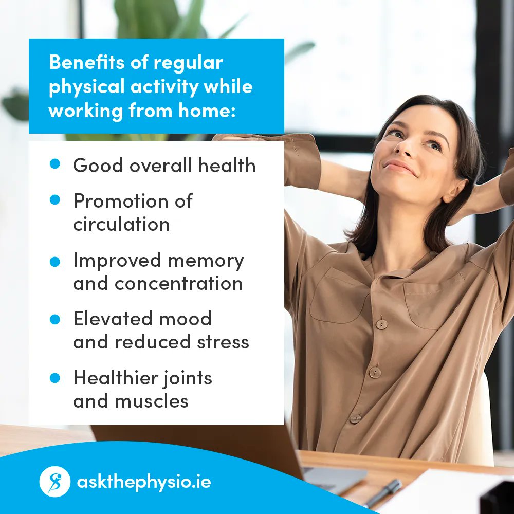 Moving regularly and continuing to be physically active is key to working well at home.

The benefits of regular physical activity and movement are numerous, here are some of the best 👇