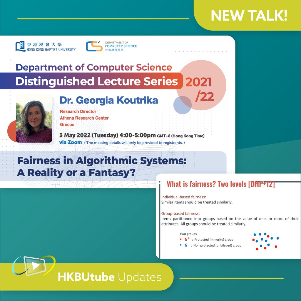 hkbulibdmss's tweet image. [𝗡𝗲𝘄 𝗩𝗶𝗱𝗲𝗼 𝗼𝗻 𝗛𝗞𝗕𝗨𝘁𝘂𝗯𝗲 📣]⁠
Video here: bit.ly/3L6sLpn

#hkbu #hkbulibrary #HKBUtube #freelecture #onlinetalk #Algorithmic #fairness #Analytics