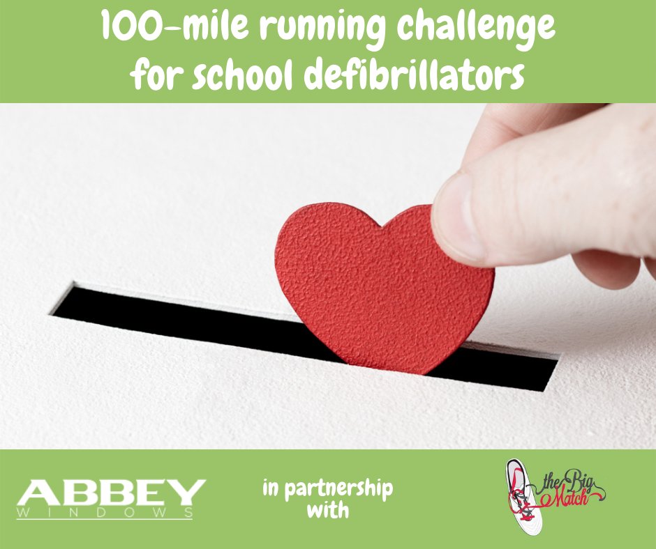 AbbeyWindows's tweet photo. Could you run 100 miles to raise money for school defibrillators? Don’t worry, we're not asking you to 😅

This cause matters so much to so many. If you want to make a difference, you don't need to start warming up - click below and donate what you can👇

https://t.co/yK2OJTIiPe https://t.co/y5ZXDvfCpx