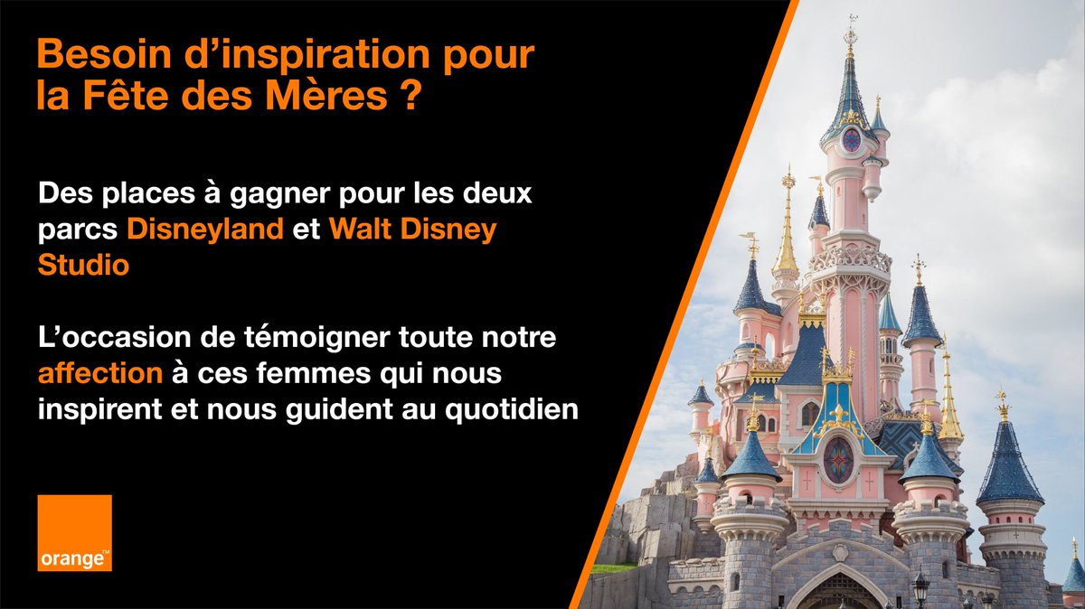 OrangeGrandEst's tweet photo. [ Concours fête des mères🧡] 
Si tout comme vous, elle craque pour l’univers de Mickey et ses amis, quoi de mieux que de lui offrir un moment de magie🧙‍♀️

6 places (3*2) pour #DisneylandParis à gagner😍
Pour participer:
➡️RT &amp; Follow @OrangeGrandEst 
➡️Invitez 2 ami(e)s https://t.co/sYOwIFzMWi