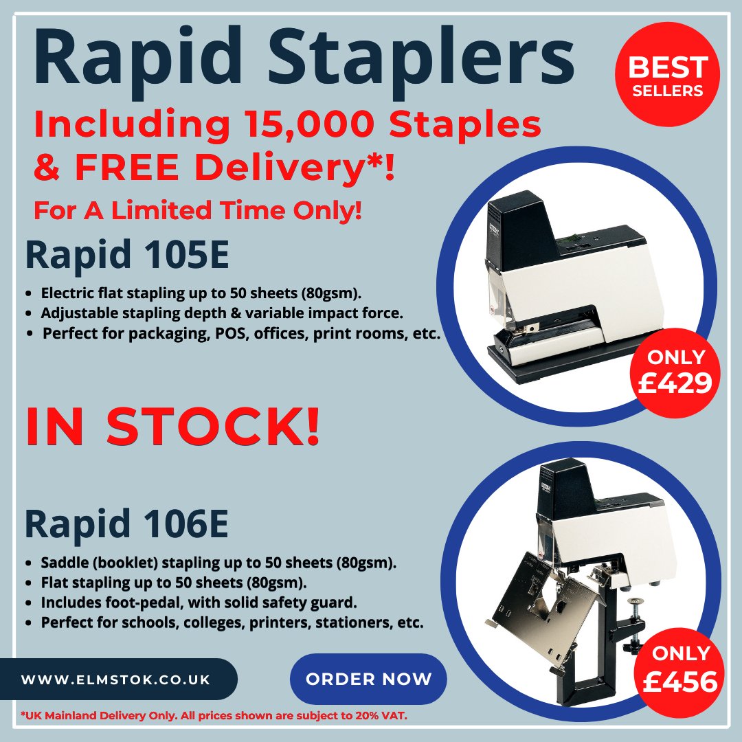 Elmstok's tweet photo. Rapid Staplers Limited Time Offer - 15,000 Staples FREE Plus FREE Next-Day* Delivery - *|https://t.co/5fqT3mpu3C|* https://t.co/Yw4spJQi63