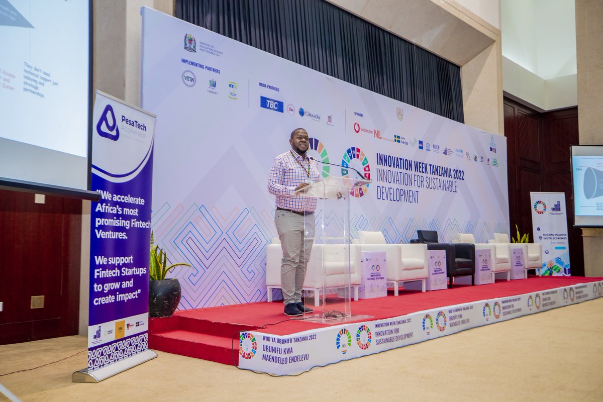 Afruturist's tweet photo. Presenting the Tanzania Fintech Landscape at #IWTz2022 #InnovationWeek2022  Our fintech ecosystem grows fast with few obstacles to overcome. Thank you, @UNCDFdigital TZ, for the opportunity to share my 2 cents. Great days ahead with @PesaTechAfrica Accelerator. @VenturesSahara https://t.co/d9Cbl7NZwI