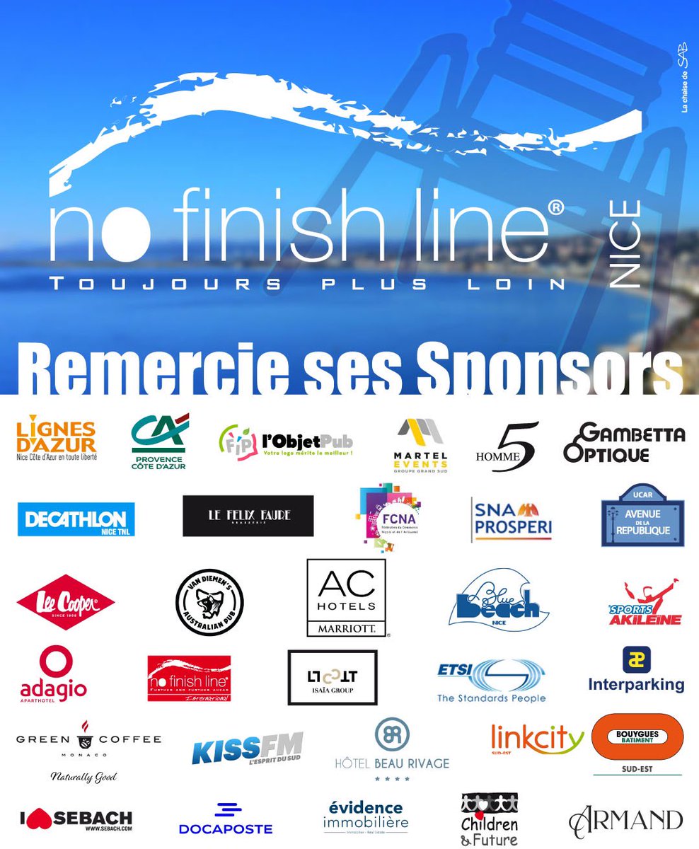 NoFinishLine06's tweet photo. 🙏 SPONSORS : MILLE MERCIS 🙏
@VilledeNice @SNForg #GalaxyProduction @GSFproprete @CE_CotedAzur @MLS_Cote_d_Azur @Monoprix 
@lignesdazur @credit_agri_PCA #HOMME5 @leecooper_fr @Docapost @BouyguesBat_SE @KISSFMFRANCE @ACHotels @NoFinishLineMC 
#nofinishline #nflnice2022 #sponsor https://t.co/sLniYbtWws