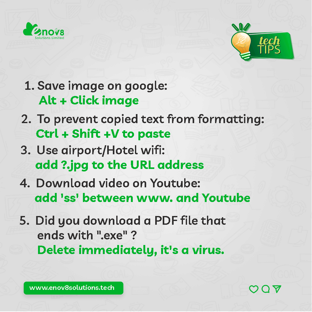 Enov8Solutions's tweet photo. These are few out of so many. What other shortcuts do you use to save your time while working? Share with others in the comments section.
#techtips #techthursday #seamlessfuture #enov8solutions #techtipsandtricks #worksmartnothard #techsolutions #techshortcuts https://t.co/aAHRJiL2oi