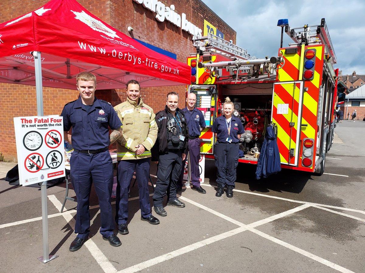 Are you in Ashbourne today enjoying the sun? If so, pop down to Shawcroft Car Park to see <a href="/DerbyshireFRS/">Derbyshire Fire & Rescue Service</a> <a href="/AshbourneStn/">AshbourneFireStnD23</a> <a href="/DfrsPrevention/">DFRS Prevention</a> <a href="/HighwaysEMIDS/">National Highways: East Midlands</a> and @AshbourneSNT to have a chat about road safety #fatalfour