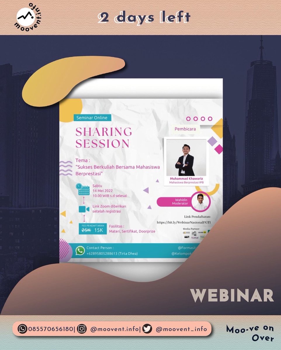 moovent_info's tweet photo. 𝐈𝐍𝐈 | Info Terkini •Webinar•

Ayo! ikuti 𝐒𝐞𝐦𝐢𝐧𝐚𝐫 𝐎𝐧𝐥𝐢𝐧𝐞 “𝐒𝐮𝐤𝐬𝐞𝐬 𝐁𝐞𝐫𝐤𝐮𝐥𝐢𝐚𝐡 𝐁𝐞𝐫𝐬𝐚𝐦𝐚 𝐌𝐚𝐡𝐚𝐬𝐢𝐬𝐰𝐚 𝐁𝐞𝐫𝐩𝐫𝐞𝐬𝐭𝐚𝐬𝐢”

Bersama bercerita, berbagi kisah, pengalaman menjadi mahasiswa dengan segudang perjalanan organisasi, https://t.co/LOlInCQuk4