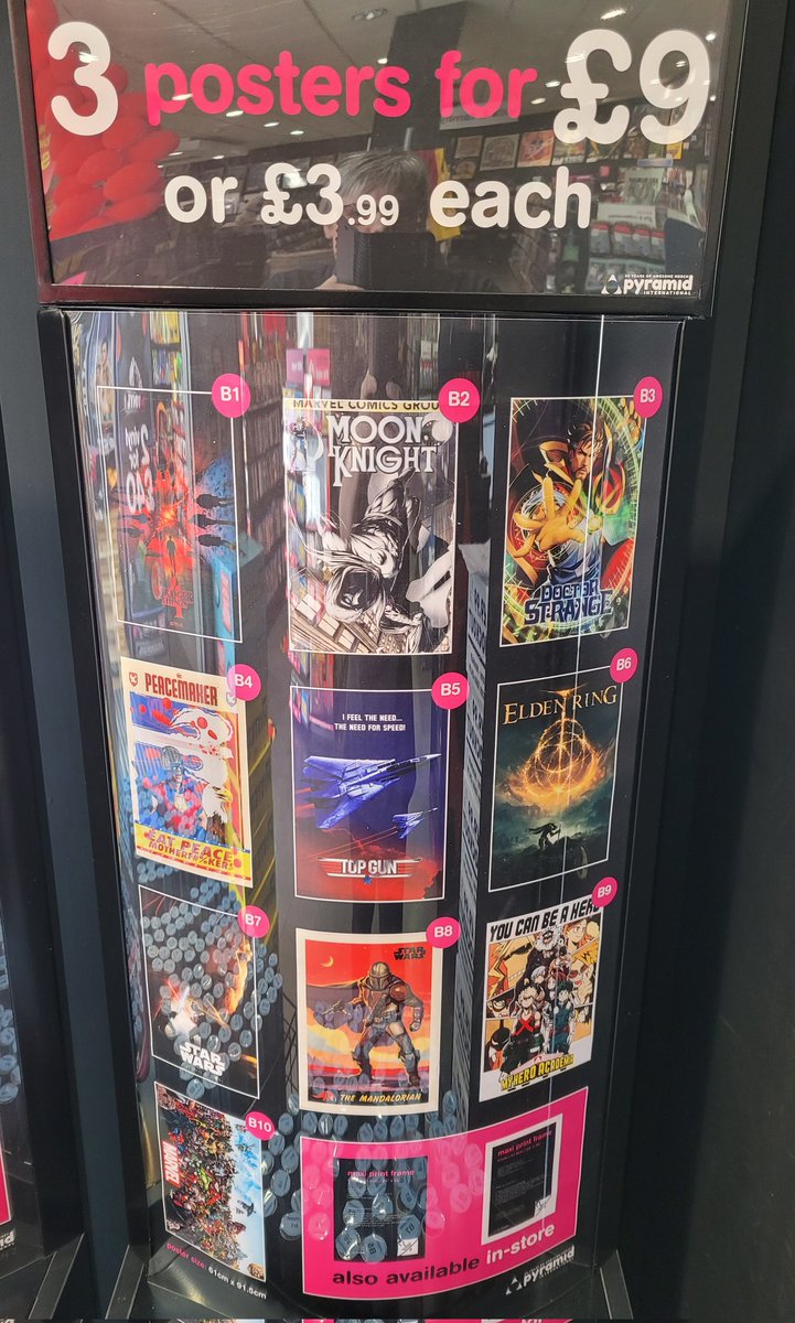 hmv_Boston's tweet photo. We've had 6 new poster lines in one of our poster bins so why not check them out you can get 3 for £9 or £3.99 each
#pyramidposters #DoctorStrange #StrangerThings4 #MoonKnight #TopGunMaverick #newrange https://t.co/KIGtc6gpSf