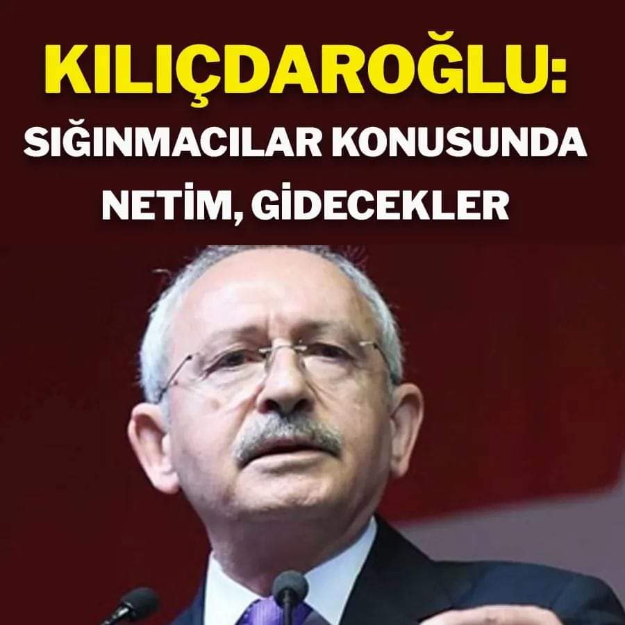 Sosyal medyadan açıklama yapan CHP lideri Kemal Kılıçdaroğlu, 'Kaçaklar ve sığınmacılar konusunda netim. Gidecekler. Bu konunun suçluları Recep Tayyip Erdoğan ve Avrupa Ülkeleridir' dedi Paylaştığı videoda ise, 2011 yılından bu yana sığınmacılarla ilgili yaptığı açıklama yer aldı