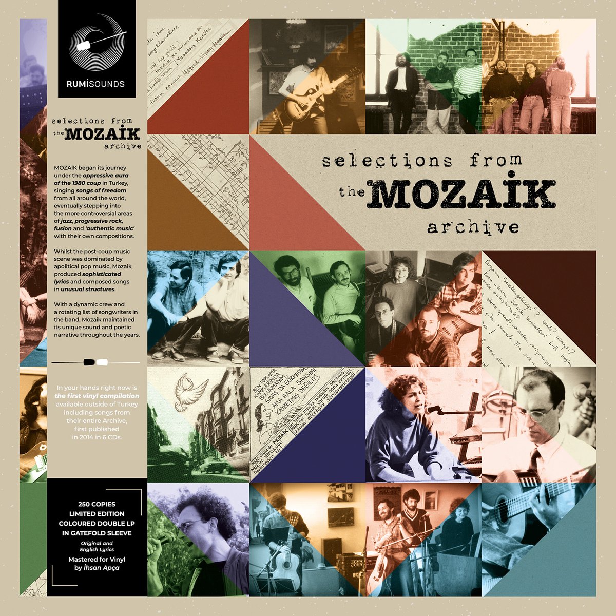 Rumi Sounds proudly presents ''Selections from the Mozaik Archives'' released on a coloured double-LP with only 250 copies. Get your copy today: rumisounds.bandcamp.com/album/selectio…
#AyşeTütüncü
#SaruhanEmir
#MehmetTaygun
#TimurçinGürer
#BülentSomay @Jaharrad 
#SerdarAteser