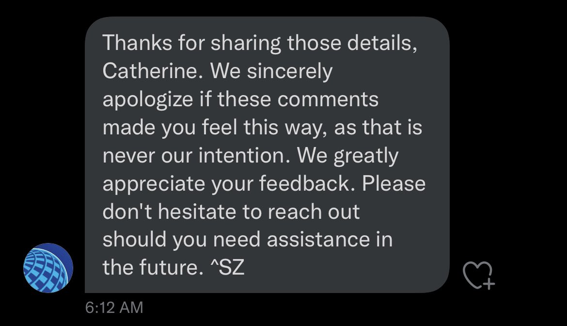 CNDummitt's tweet photo. I’m so over poor customer experiences. Typically, I’d nod this off. Just say “we’re sorry” and move on. I hate this notion of “we’re sorry YOU feel this way.” It’s the classic apology from your shitty ex-boyfriend @united — @Delta @JetBlue @AlaskaAir, balls in your courts now. https://t.co/UTQcKfSrrU