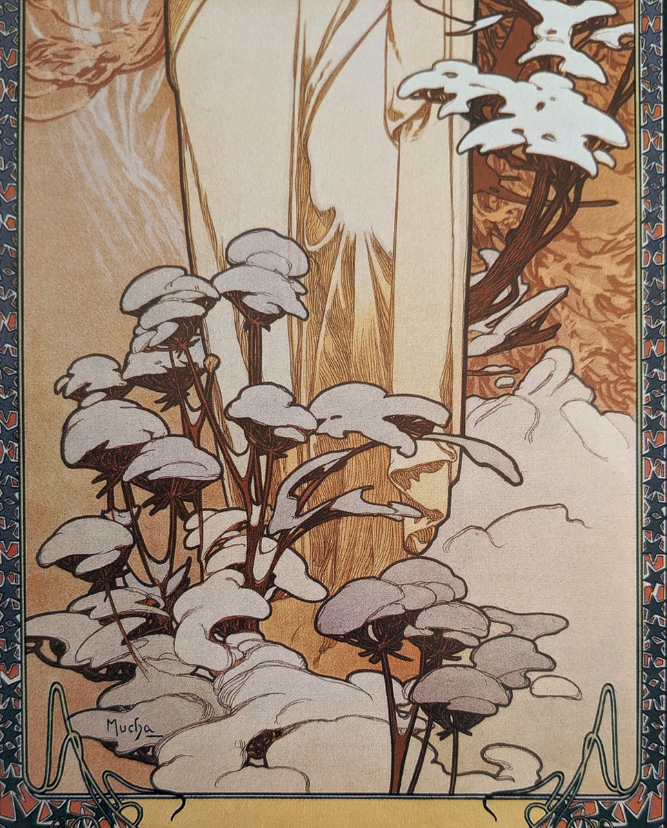 Which brings us to my favourite drawing in this whole book. LOOK AT THESE BUSHES!
During that time japanese art (i think it was woodblock prints) was getting popular and Mucha incorporated some elements here.