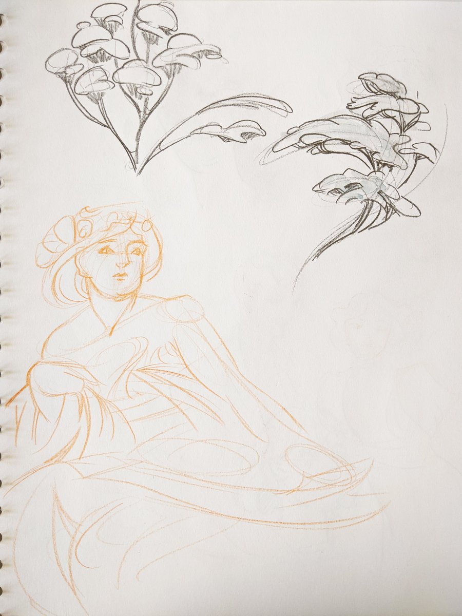 Which brings us to my favourite drawing in this whole book. LOOK AT THESE BUSHES!
During that time japanese art (i think it was woodblock prints) was getting popular and Mucha incorporated some elements here.
