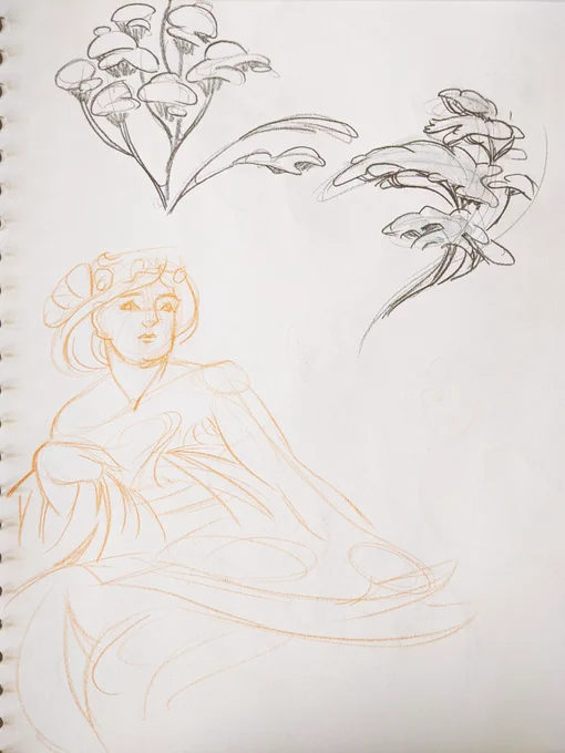 Which brings us to my favourite drawing in this whole book. LOOK AT THESE BUSHES!

During that time japanese art (i think it was woodblock prints) was getting popular and Mucha incorporated some elements here. 