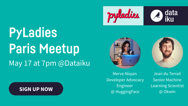 dataiku's tweet photo. Dataiku's Paris office will be the place to be for #Python lovers ❤️ next Tuesday! Come and visit us! Join the @PyLadiesParis Meetup and learn from Merve Noyan @HuggingFace and Jean du Terrail @Okwin.
Sign up today: https://t.co/D7sN2ez41i
#pyladies #womeninai #parismeetup https://t.co/eiuBgP9drn